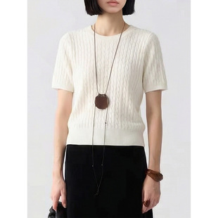 南油货源天丝圆领小麻花短袖针织衫轻薄镂空上衣百搭修身