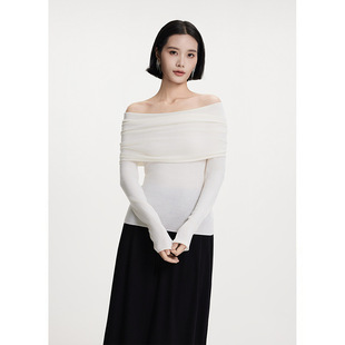 百搭针织衫 打底长袖 德国扬子纱一字领露肩针织上衣修身 时髦多穿