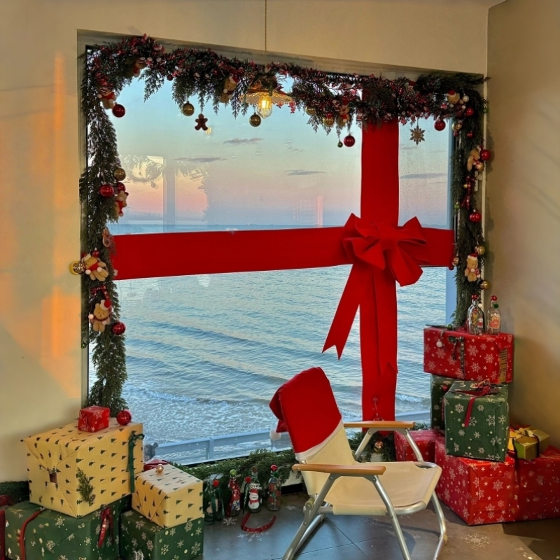 圣诞装饰品户外咖啡门店餐厅店铺橱窗藤条布置氛围场景圣诞节摆件