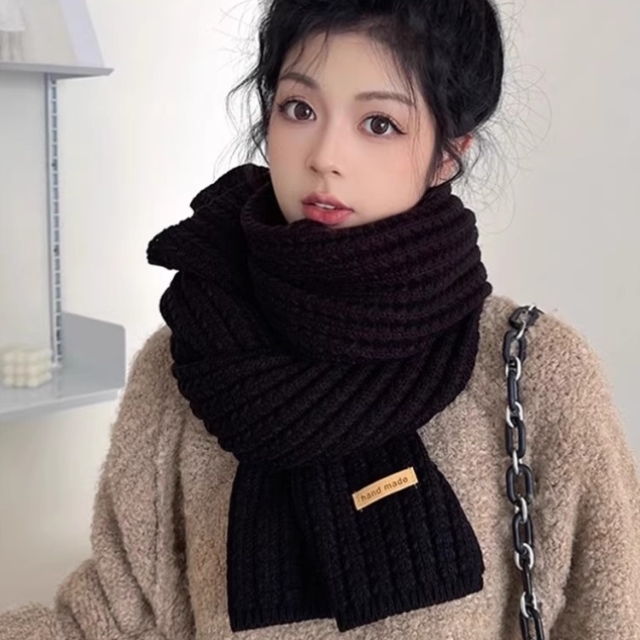 围巾女冬季保暖百搭学生情侣款围脖黑色针织毛线加厚高级感秋冬天