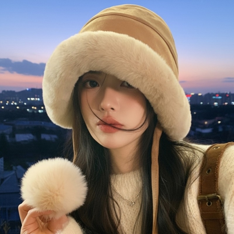 大头围毛绒帽子女款2025新款冬季保暖防寒雷锋帽加绒加厚护耳盆帽
