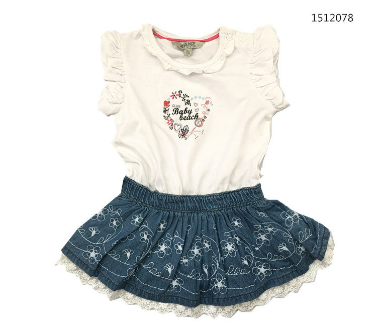 KANZ 德国品牌 女宝宝针织棉体恤+牛仔短裙拼接式连衣裙