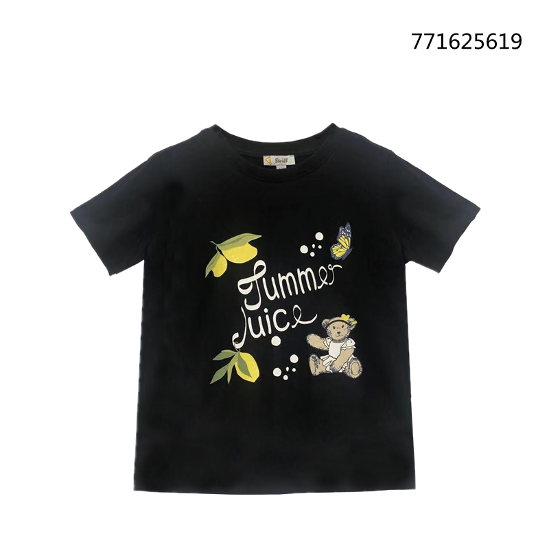 steiff 德国品牌 女童针织纯棉柠檬印花小熊短袖薄款休闲t恤衫