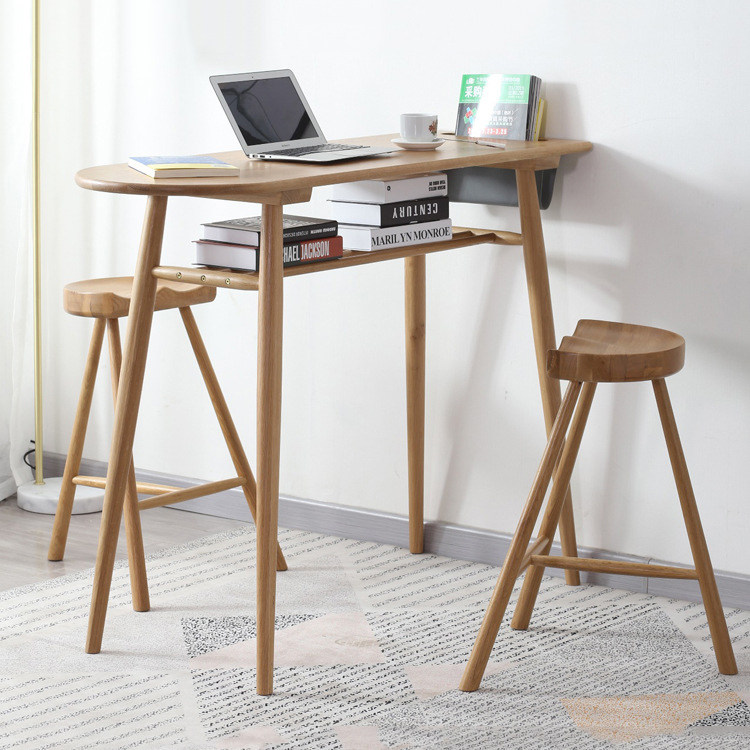 北欧全实木吧台桌椅原木高脚桌简约日式家用小户型多功能靠墙桌子