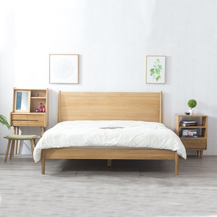 北欧风全实木床现代简约橡木家具小户型家用卧室环保原木色双人床