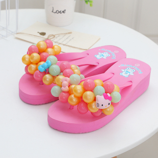 坡跟松糕跟家居凉拖鞋 葡萄人字拖球球拖鞋 厚底防滑学生度假沙滩鞋
