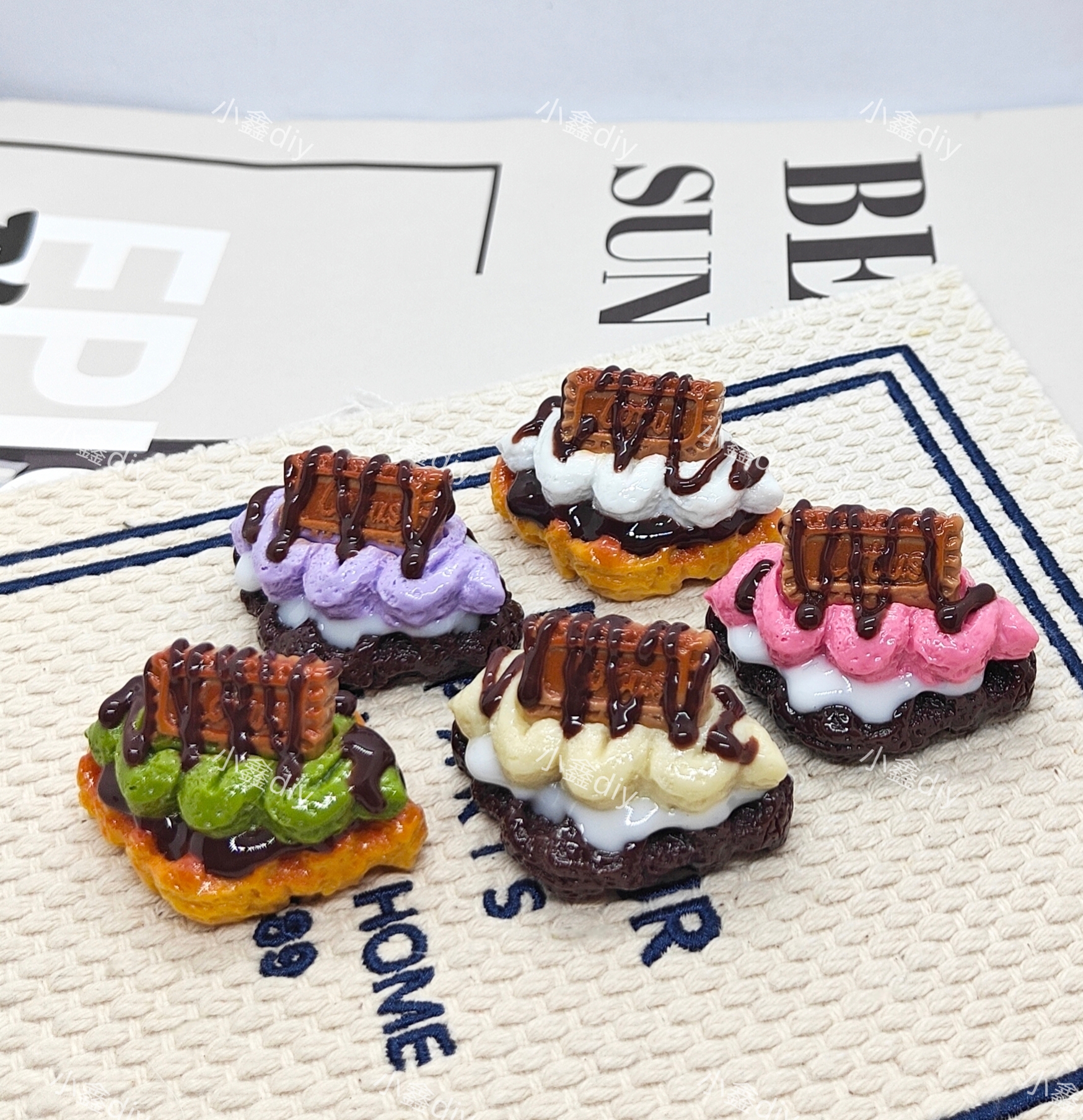 定制lotus奶油华夫饼diy仿真微缩食玩树脂配件奶油胶捏捏装饰摆件