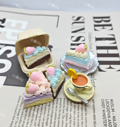 定制三角草莓蛋糕diy仿真微缩食玩树脂配件小摆件奶油胶玩具摆设