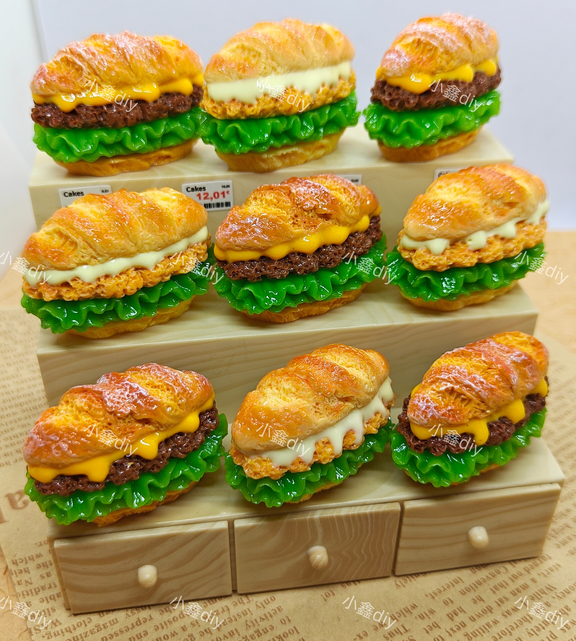 泡芙定制-法棍汉堡diy树脂微缩食玩奶油胶手工配件仿真场景摆设