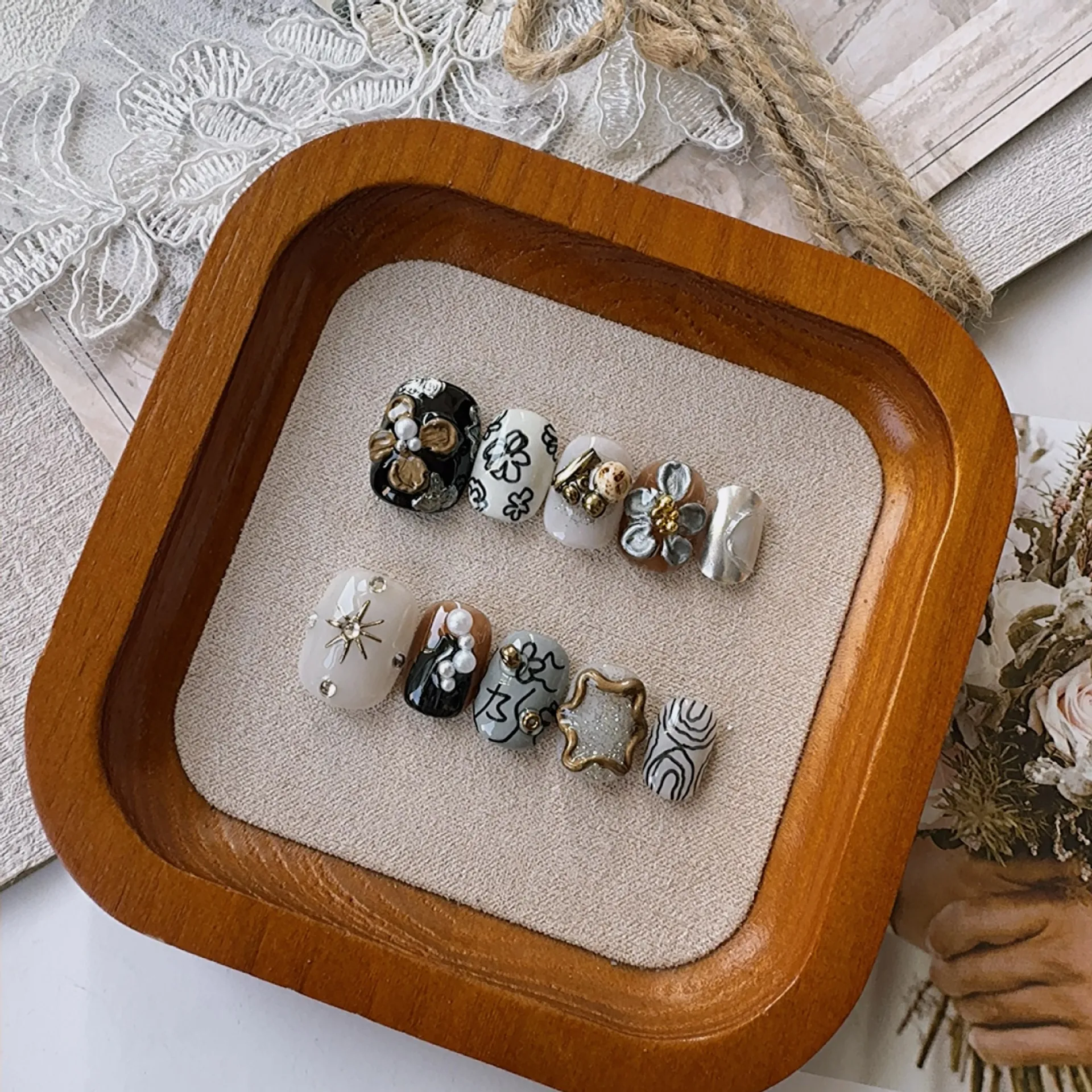 手工穿戴甲日常短款纯手作ins风美甲成品假指甲成品套装