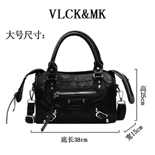 25新款 city女包机车包酷飒辣妹复古铆钉包油蜡牛皮手提斜挎包