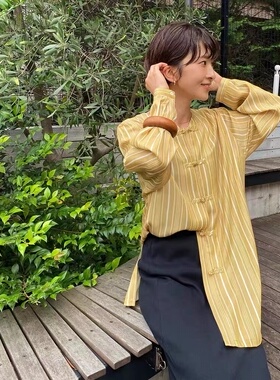 日本JOURNAL STANDARD条纹衬衫 手工盘扣 C2-3-24