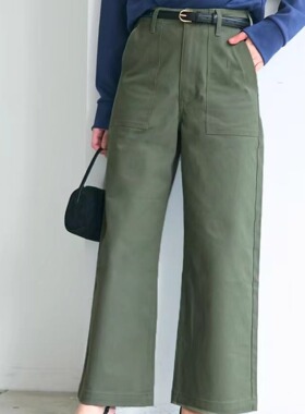 日单 两色 石磨水洗棉直筒裤 纯棉高腰休闲裤D3-3403