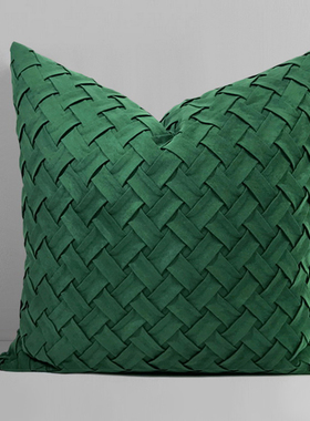 编织压褶 现代简约北欧黄色蓝色绿色灰色纯色麂皮绒靠垫沙发抱枕