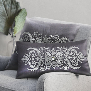 欧式轻奢银丝线绣手工钉钻45X45灰色抱枕靠垫30X50抱枕腰枕