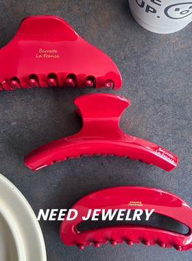 韩版ins新款网红同款镂空月牙气质醋酸金标鲨鱼夹红色大号抓夹女
