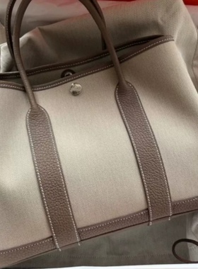 H家全手工蜡线2025花园包30cm新款negonda大象灰牛皮拼帆布包