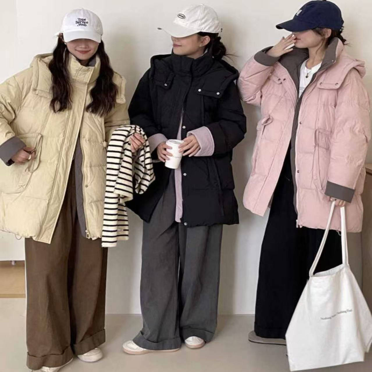 【MF微胖大码】2025新款韩版宽松显瘦连帽羽绒服女中长款加厚系腰