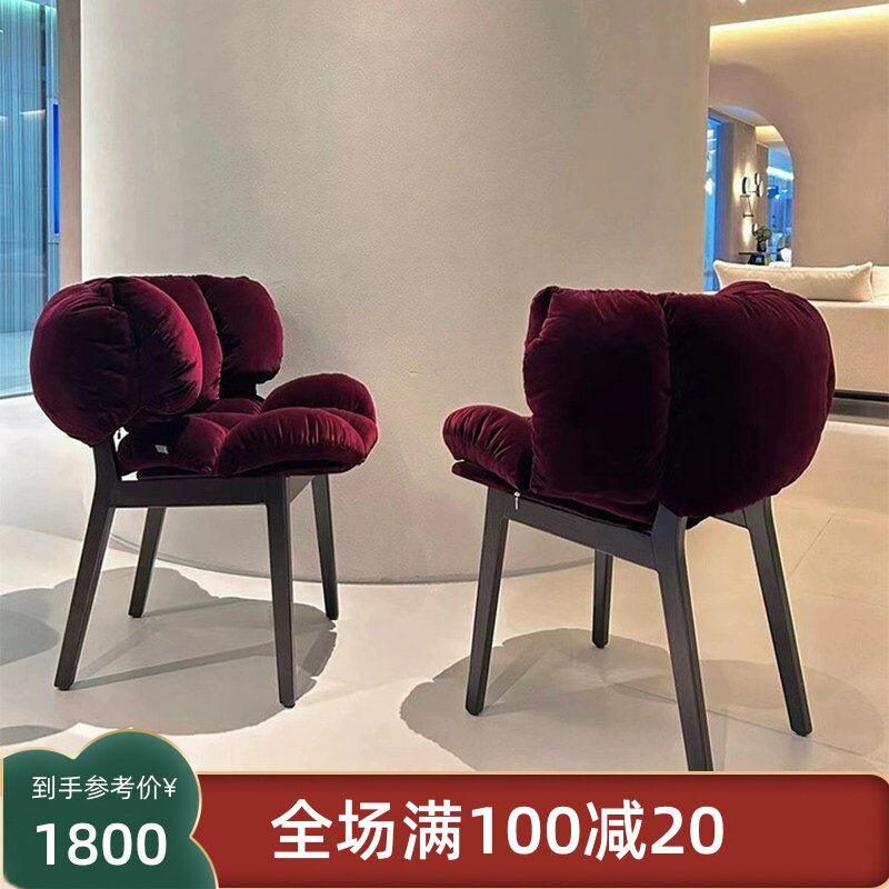 GS严选 意大利极简实木餐椅设计师别墅豪宅布艺靠背意式梳妆椅子