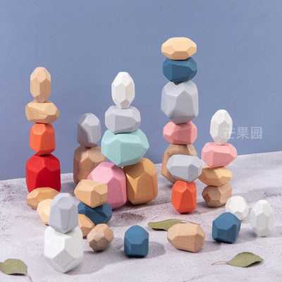 彩色叠石套装儿童感统手眼协调颜色认知叠叠乐积木木质益智玩具