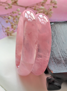 天然马达加斯加粉晶手镯芙蓉石粉嫩W桃花51-65圈口1镯1图配证书