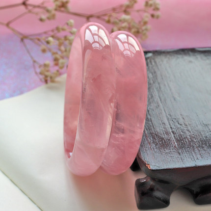 天然马达加斯加粉晶手镯芙蓉石粉嫩W桃花51-64圈口1镯1图配证书