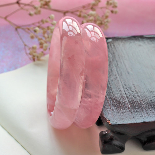 天然马达加斯加粉晶手镯芙蓉石粉嫩W桃花51-65圈口1镯1图配证书