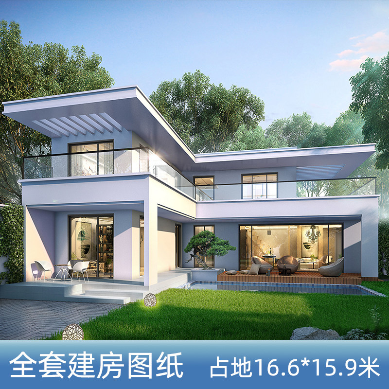 别墅设计图纸二层三层欧式风格农村自建房乡村房屋建筑施工效果图