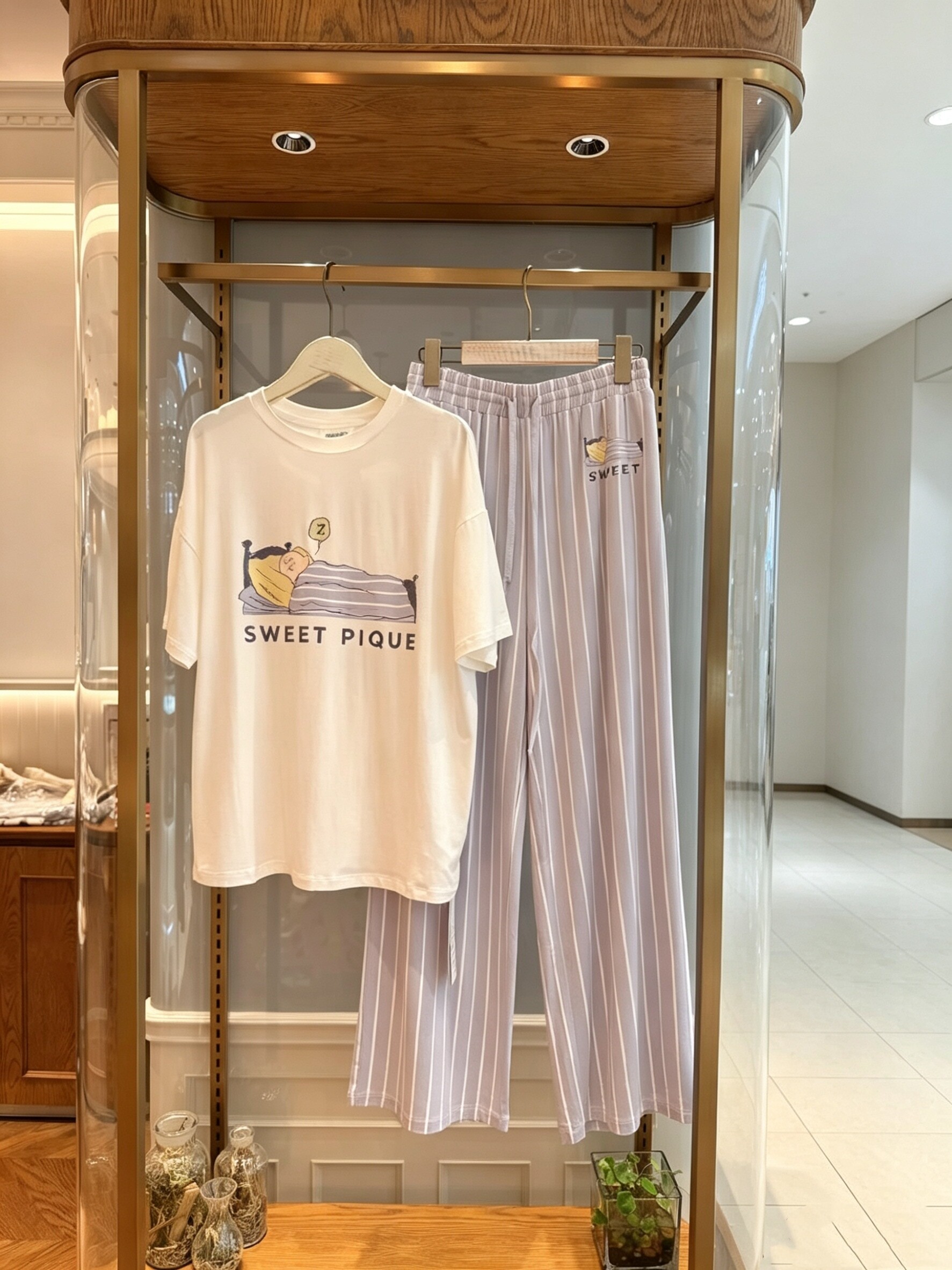 MI~早秋新款史努比条纹短袖长睡衣/家居服套装