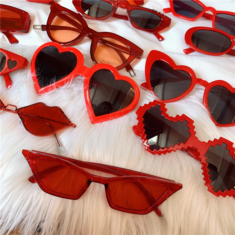 新年红椭圆春节潮流网红眼镜红色喜庆猫眼小脸过年结婚伴娘女墨镜