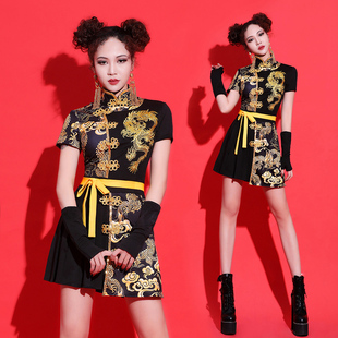 jazz女装 中国风复古现代舞服装 爵士舞连衣裙ds演出服新款 跳舞套装