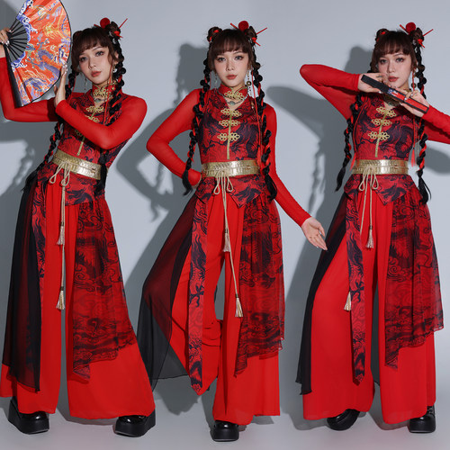 中国风演出服女套装年会跳舞衣服国风团体表演服女团爵士舞蹈服