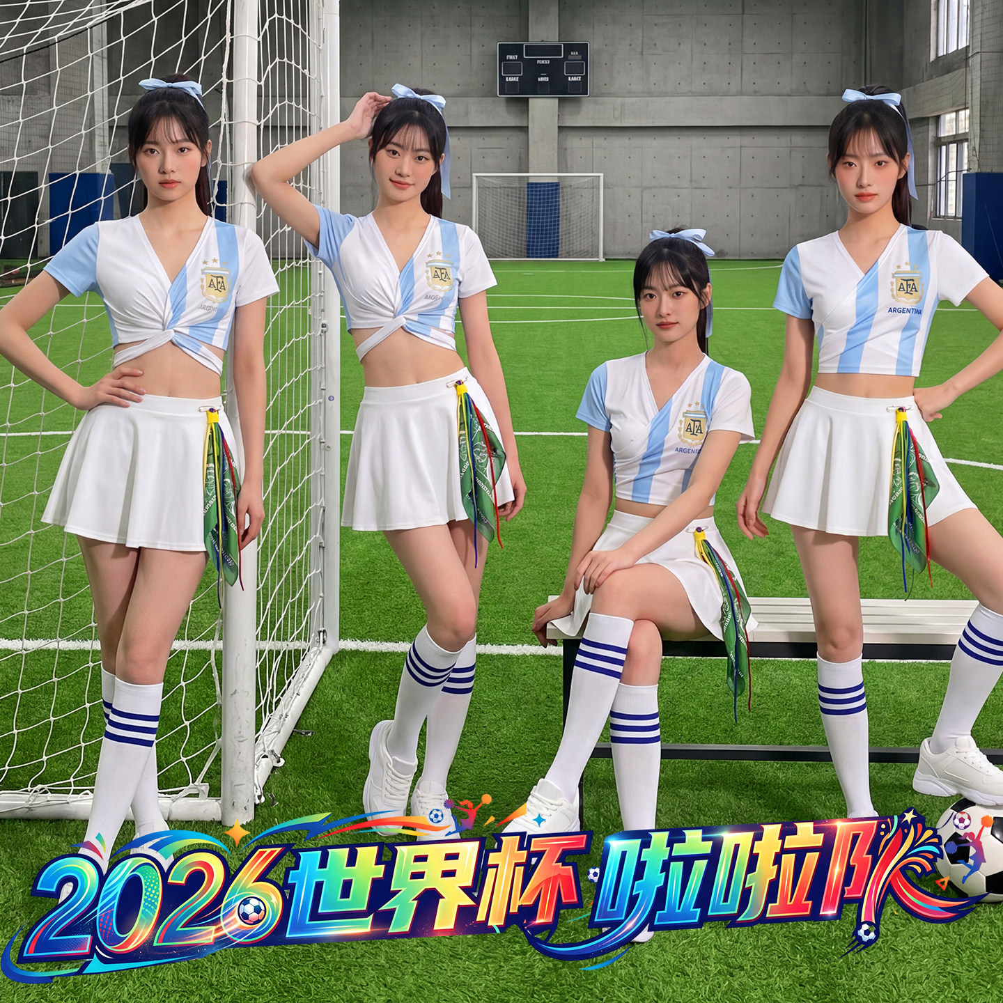 阿根廷世界杯啦啦队演出服女套装2026新款足球宝贝啦啦操舞蹈队服