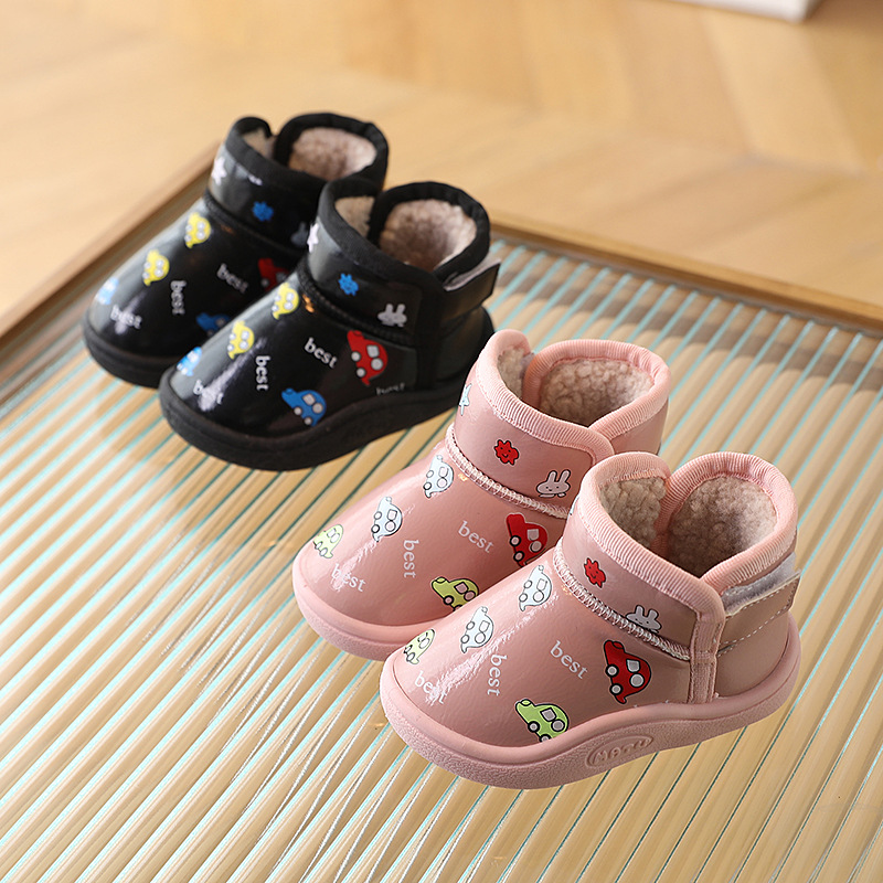 实心软底冬季棉鞋加绒加厚保暖雪地靴皮面防水宝宝鞋男女童鞋防滑