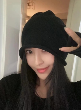 帽子情侣款男女保暖黑色套头帽堆堆帽针织帽百搭潮流冷帽2025新款