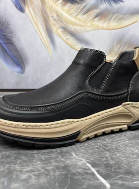 男鞋2024新款软底轻便一脚蹬真皮加棉短靴休闲鞋男 231132 HDQ