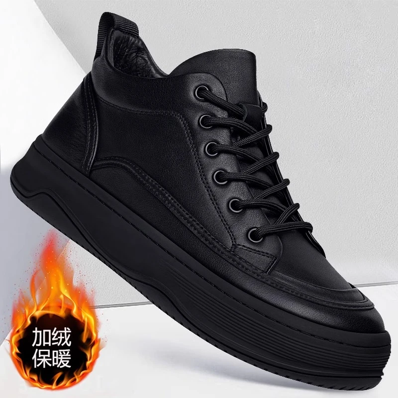帕达索男鞋冬季加绒保暖休闲百搭运动板鞋厚底真皮高帮棉鞋241101