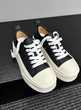 帕达索新款男鞋夏季透气休闲皮鞋百搭小白鞋厚底小众板鞋240523