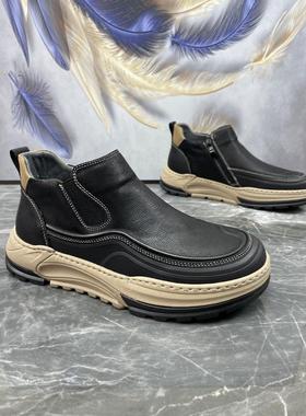 帕达索男鞋软底轻便一脚蹬真皮加棉保暖短靴秋冬新款休闲鞋231132