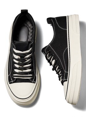 帕达索帆布鞋男款低帮透气板鞋黑色休闲布鞋新款鞋子男240609-HSW