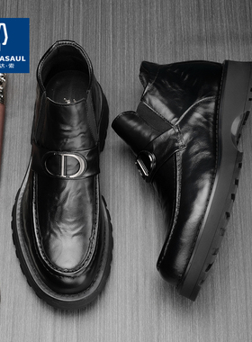 帕达索男鞋冬季加绒保暖厚底皮靴高帮鞋真皮商务休闲皮鞋231216