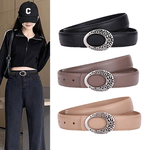 皮带女款真皮平滑扣腰带女2024新款配牛仔裤西裤时尚百搭装饰裤带