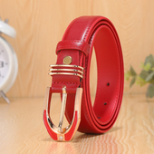 皮带女士真皮针扣结婚红色腰带本命年简约百搭时尚 带 红裤 装 饰女式
