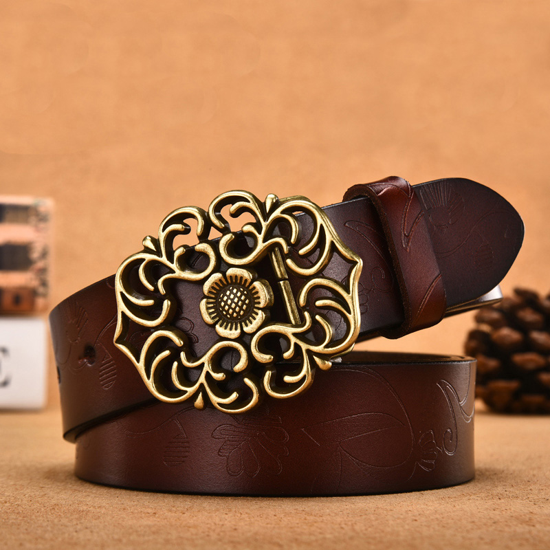 女针扣纯牛皮时尚复古真皮宽腰带