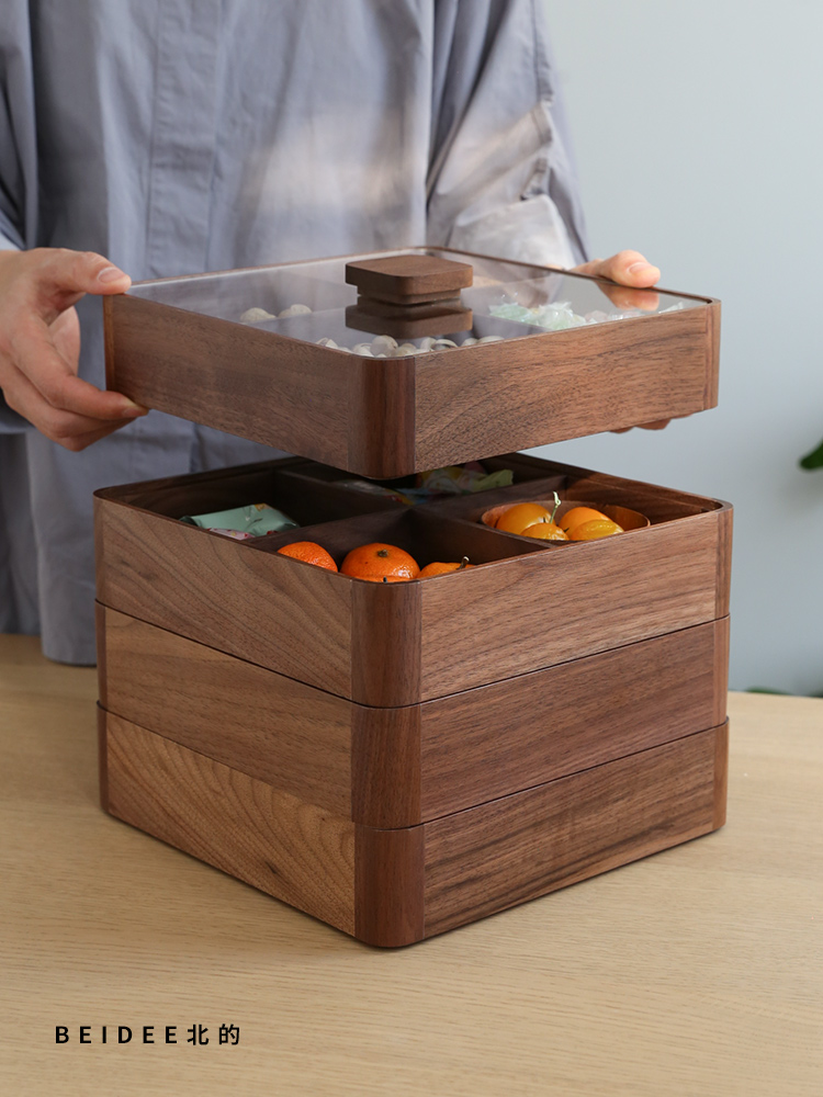 实木干果盘糖果盒家用客厅复古坚果盘木质零食瓜子分格收纳盒果盘