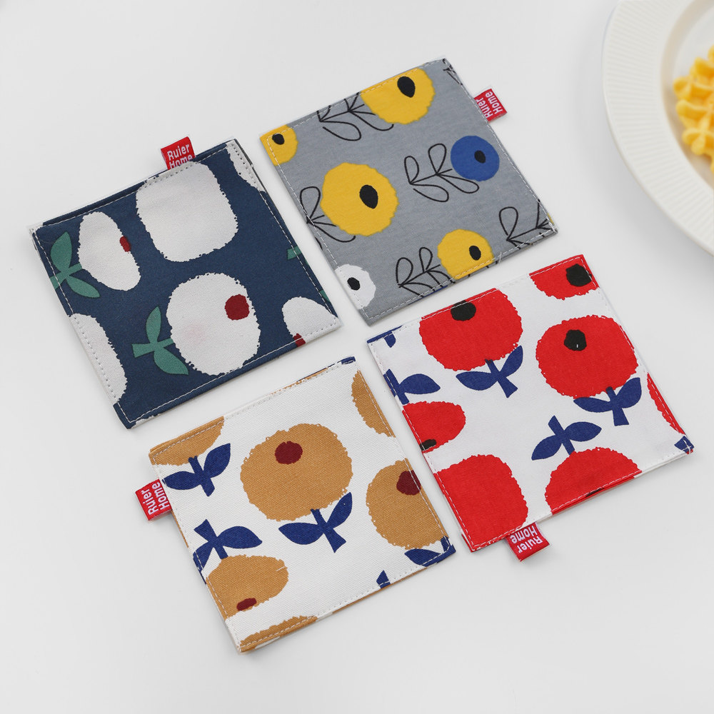 布艺杯垫方形隔热茶杯垫子 清新花朵咖啡杯垫 拍照道具