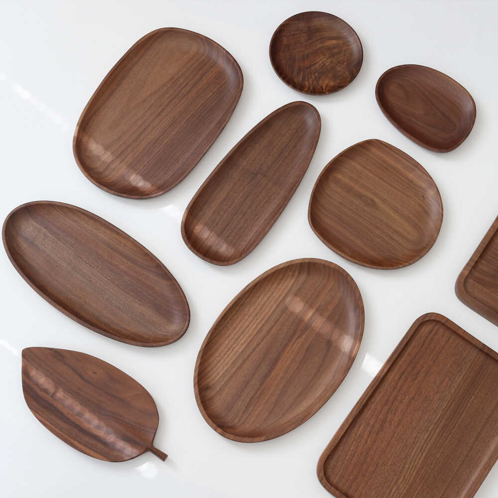 餐厅点心盘异形黑胡桃北美