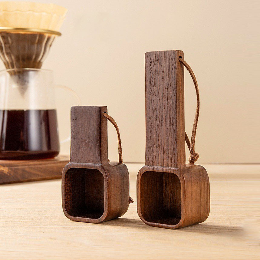 黑胡桃木咖啡量豆勺量勺长柄勺咖啡粉定量挂绳实木勺子计量匙10g