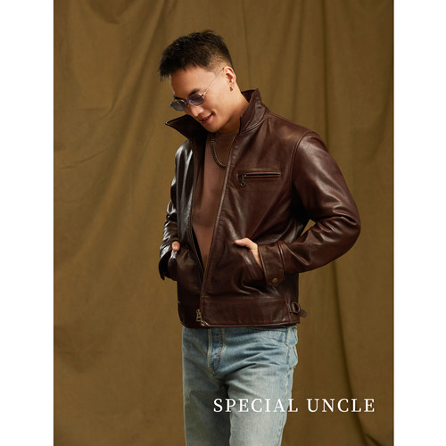 特叔紫皮1930二代牛皮修身夹克