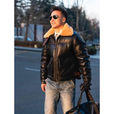 特叔大翻领A2皮衣男士加厚棉服防风夹克真皮秋冬保暖鸭绒羽绒外套